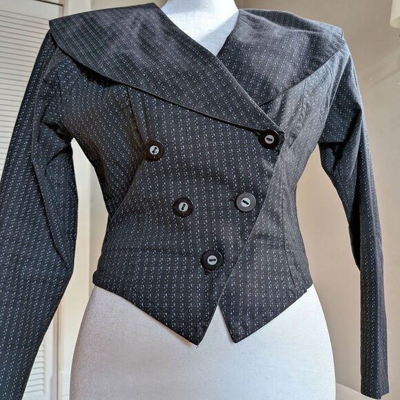 Vintage 90s Byer Too! Cropped Tuxedo Vest Blazer Byer Too! Dark Academia Size 5 - Picture 5 of 7